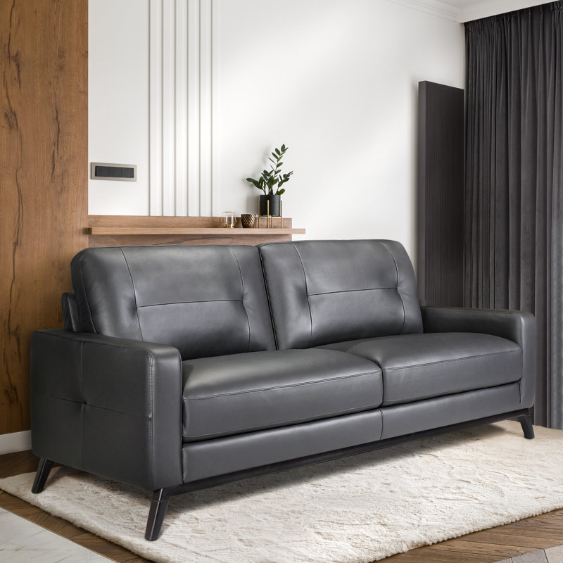 Francesca Mid Century Top Grain Leather Sofa
